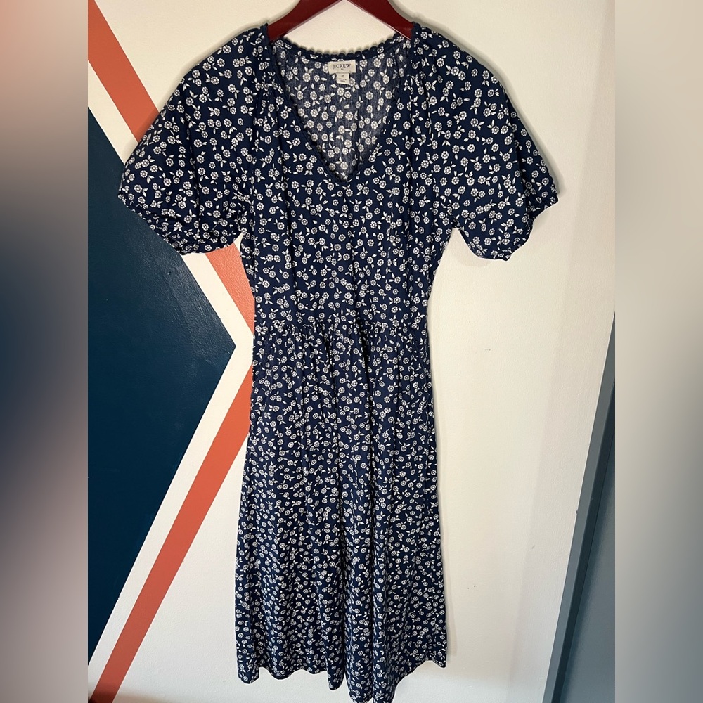 J. Crew Navy and White Floral V-Neck Maxi Dress Old Money Classy